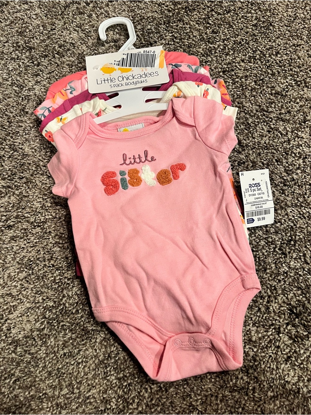 Pink "Little Sister" Baby One-Piece Bodysuit - Pack of Five